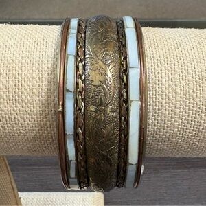 Vintage Mother of Pearl & Brass Bangle Bracelet